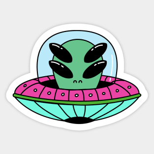 Ufo Alien In Flying Saucer Sticker